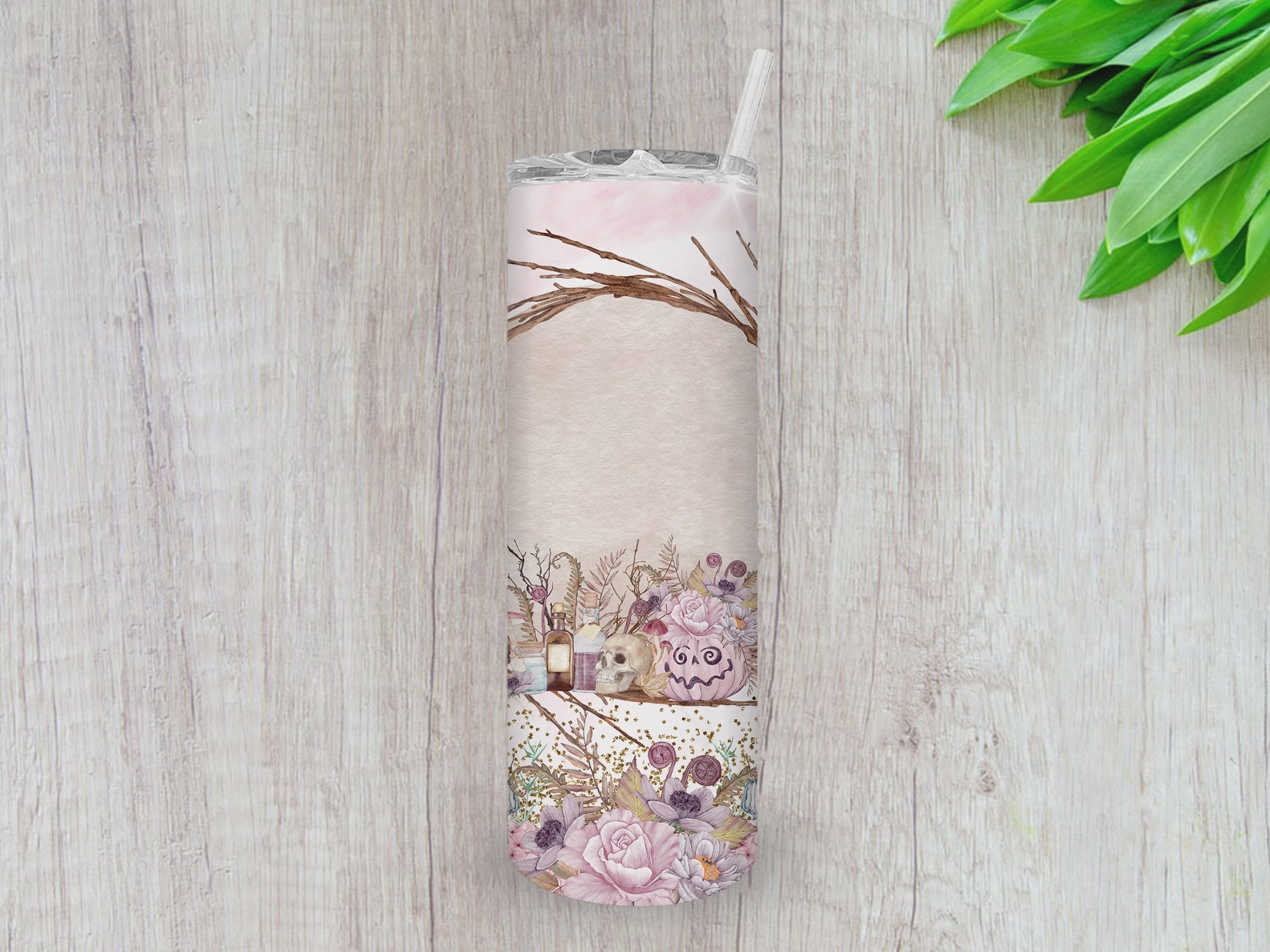 Floral Wreath Tumbler, Gifts For friends, Gifts for couples, Personalized gift for couples, Gift for her, 20oz Skinny Tumbler