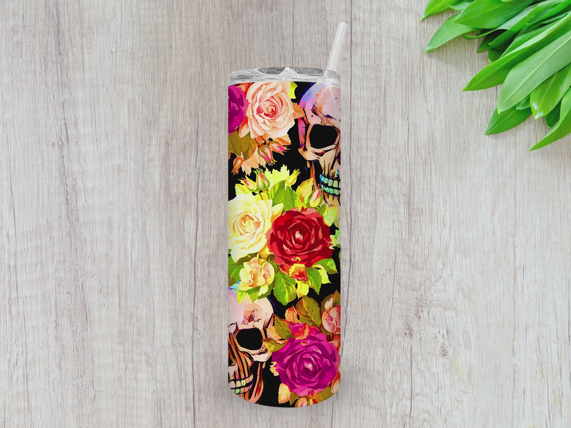 Flower Skull Tumbler, Gifts For friends, Gifts for couples, Personalized gift for couples, Gift for her, 20oz Skinny Tumbler