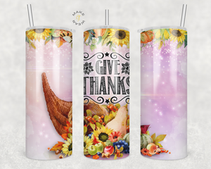 Give Thanks Tumbler, Gifts For friends, Gifts for couples, Personalized gift for couples, Gift for her, 20oz Skinny Tumbler