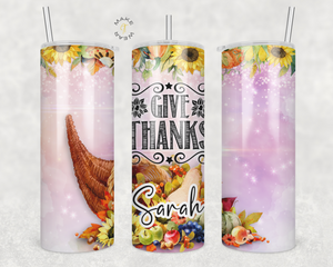 Give Thanks Tumbler, Gifts For friends, Gifts for couples, Personalized gift for couples, Gift for her, 20oz Skinny Tumbler