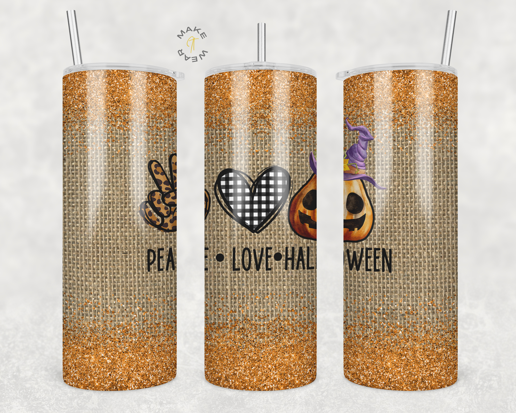 Halloween Peace and Love Tumbler, Gifts For friends, Gifts for couples, Personalized gift for couples, Gift for her, 20oz Skinny Tumbler