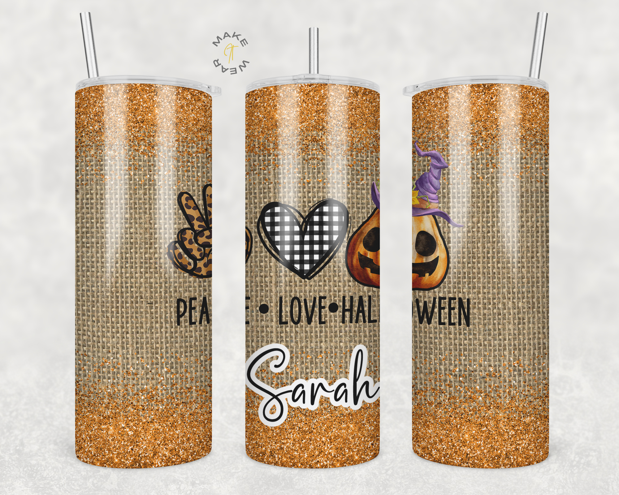 Halloween Peace and Love Tumbler, Gifts For friends, Gifts for couples, Personalized gift for couples, Gift for her, 20oz Skinny Tumbler