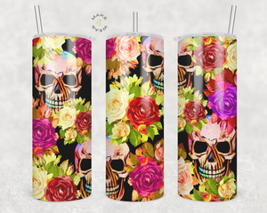 Flower Skull Tumbler, Gifts For friends, Gifts for couples, Personalized gift for couples, Gift for her, 20oz Skinny Tumbler