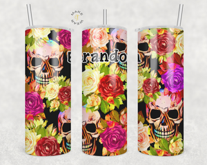 Flower Skull Tumbler, Gifts For friends, Gifts for couples, Personalized gift for couples, Gift for her, 20oz Skinny Tumbler