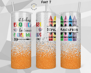 Teacher Glitter Tumbler, Gifts For teachers, Personalized gift for teachers, Gift for her, 20oz Skinny Tumbler