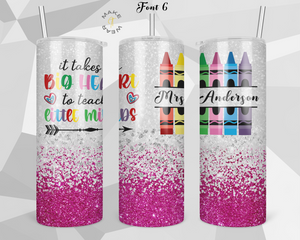 Teacher Glitter Tumbler, Gifts For teachers, Personalized gift for teachers, Gift for her, 20oz Skinny Tumbler