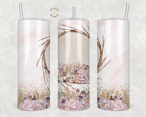 Floral Wreath Tumbler, Gifts For friends, Gifts for couples, Personalized gift for couples, Gift for her, 20oz Skinny Tumbler
