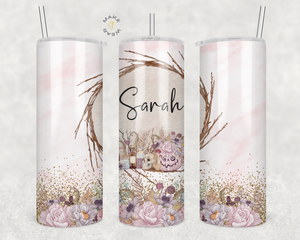 Floral Wreath Tumbler, Gifts For friends, Gifts for couples, Personalized gift for couples, Gift for her, 20oz Skinny Tumbler